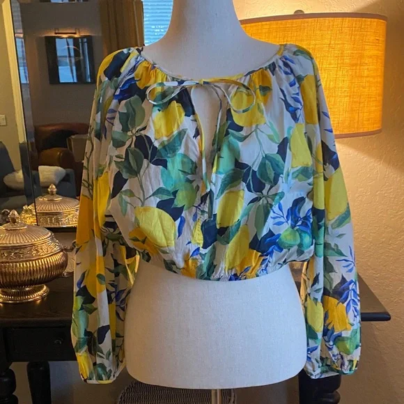 H&M Lemon Crop Blouse - Yellow Green and Blue - Picture 2 of 2